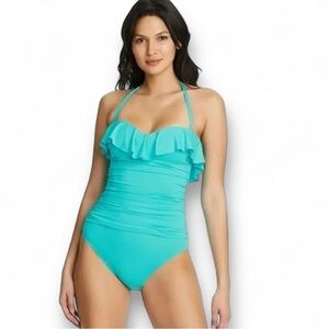 Bleu Rod Beattie Kore Shirred Ruffle Bandeau w/Molded Cups and Removable Strap
